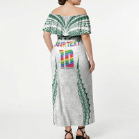 Custom Hawaii Rainbow Warriors Off Shoulder Maxi Dress Polynesian Motif White Color