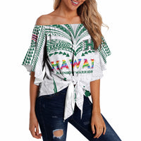 Custom Hawaii Rainbow Warriors Off Shoulder Wrap Waist Top Polynesian Motif White Color