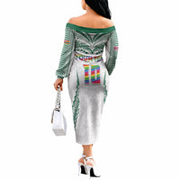 Custom Hawaii Rainbow Warriors Off The Shoulder Long Sleeve Dress Polynesian Motif White Color