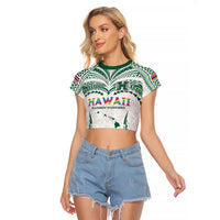 Custom Hawaii Rainbow Warriors Raglan Cropped T Shirt Polynesian Motif White Color