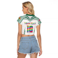 Custom Hawaii Rainbow Warriors Raglan Cropped T Shirt Polynesian Motif White Color