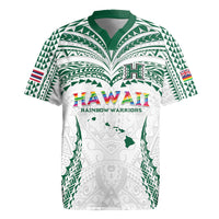 Custom Hawaii Rainbow Warriors Rugby Jersey Polynesian Motif White Color