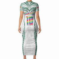 Custom Hawaii Rainbow Warriors Short Sleeve Bodycon Dress Polynesian Motif White Color