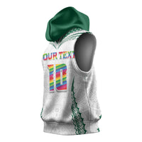 Custom Hawaii Rainbow Warriors Sleeveless Hoodie Polynesian Motif White Color