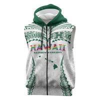 Custom Hawaii Rainbow Warriors Sleeveless Zip Hoodie Polynesian Motif White Color