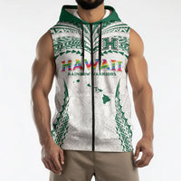 Custom Hawaii Rainbow Warriors Sleeveless Zip Hoodie Polynesian Motif White Color