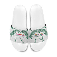 Hawaii Rainbow Warriors Slide Sandals Polynesian Motif White Color