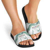 Hawaii Rainbow Warriors Slide Sandals Polynesian Motif White Color