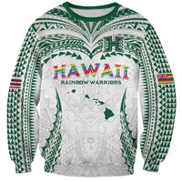 Custom Hawaii Rainbow Warriors Sweatshirt Polynesian Motif White Color