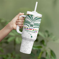 Custom Hawaii Rainbow Warriors Tumbler With Handle Polynesian Motif White Color