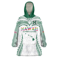 Custom Hawaii Rainbow Warriors Wearable Blanket Hoodie Polynesian Motif White Color