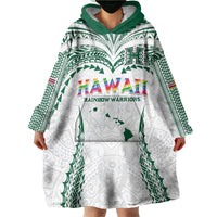 Custom Hawaii Rainbow Warriors Wearable Blanket Hoodie Polynesian Motif White Color