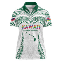Custom Hawaii Rainbow Warriors Women Polo Shirt Polynesian Motif White Color