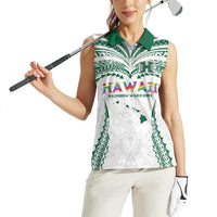 Custom Hawaii Rainbow Warriors Women Sleeveless Polo Shirt Polynesian Motif White Color