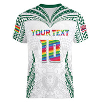 Custom Hawaii Rainbow Warriors Women V-Neck T-Shirt Polynesian Motif White Color