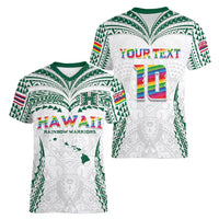 Custom Hawaii Rainbow Warriors Women V-Neck T-Shirt Polynesian Motif White Color
