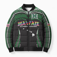 Custom Hawaii Rainbow Warriors Bomber Puffer Jacket Polynesian Motif Black Color