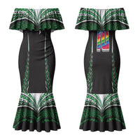 Custom Hawaii Rainbow Warriors Couples Matching Mermaid Dress and Hawaiian Shirt Polynesian Motif Black Color