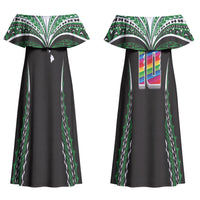 Custom Hawaii Rainbow Warriors Couples Matching Off Shoulder Maxi Dress and Hawaiian Shirt Polynesian Motif Black Color