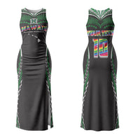 Custom Hawaii Rainbow Warriors Couples Matching Tank Maxi Dress and Long Sleeve Button Shirt Polynesian Motif Black Color