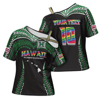 Custom Hawaii Rainbow Warriors Cross Shoulder Shirt Polynesian Motif Black Color