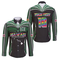 Custom Hawaii Rainbow Warriors Family Matching Long Sleeve Bodycon Dress and Hawaiian Shirt Polynesian Motif Black Color
