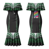 Custom Hawaii Rainbow Warriors Family Matching Mermaid Dress and Hawaiian Shirt Polynesian Motif Black Color