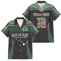 Custom Hawaii Rainbow Warriors Family Matching Short Sleeve Bodycon Dress and Hawaiian Shirt Polynesian Motif Black Color
