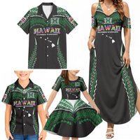 Custom Hawaii Rainbow Warriors Family Matching Summer Maxi Dress and Hawaiian Shirt Polynesian Motif Black Color