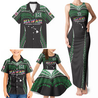 Custom Hawaii Rainbow Warriors Family Matching Tank Maxi Dress and Hawaiian Shirt Polynesian Motif Black Color