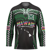 Custom Hawaii Rainbow Warriors Hockey Jersey Polynesian Motif Black Color