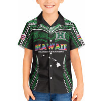 Custom Hawaii Rainbow Warriors Kid Hawaiian Shirt Polynesian Motif Black Color