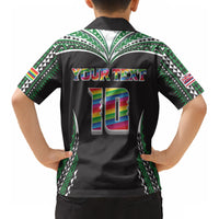 Custom Hawaii Rainbow Warriors Kid Hawaiian Shirt Polynesian Motif Black Color