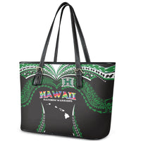 Hawaii Rainbow Warriors Leather Tote Bag Polynesian Motif Black Color