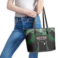 Hawaii Rainbow Warriors Leather Tote Bag Polynesian Motif Black Color