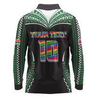 Custom Hawaii Rainbow Warriors Long Sleeve Polo Shirt Polynesian Motif Black Color