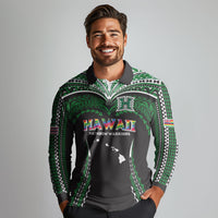Custom Hawaii Rainbow Warriors Long Sleeve Polo Shirt Polynesian Motif Black Color