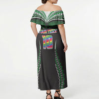 Custom Hawaii Rainbow Warriors Off Shoulder Maxi Dress Polynesian Motif Black Color