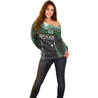 Custom Hawaii Rainbow Warriors Off Shoulder Sweater Polynesian Motif Black Color