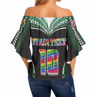 Custom Hawaii Rainbow Warriors Off Shoulder Wrap Waist Top Polynesian Motif Black Color