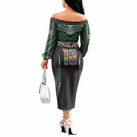 Custom Hawaii Rainbow Warriors Off The Shoulder Long Sleeve Dress Polynesian Motif Black Color