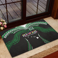 Hawaii Rainbow Warriors Rubber Doormat Polynesian Motif Black Color