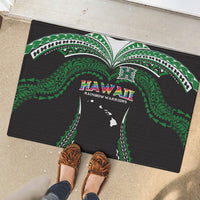 Hawaii Rainbow Warriors Rubber Doormat Polynesian Motif Black Color