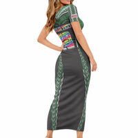 Custom Hawaii Rainbow Warriors Short Sleeve Bodycon Dress Polynesian Motif Black Color