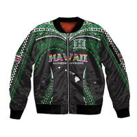 Custom Hawaii Rainbow Warriors Sleeve Zip Bomber Jacket Polynesian Motif Black Color