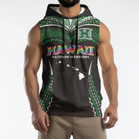 Custom Hawaii Rainbow Warriors Sleeveless Hoodie Polynesian Motif Black Color