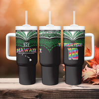 Custom Hawaii Rainbow Warriors Tumbler With Handle Polynesian Motif Black Color