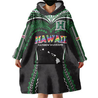 Custom Hawaii Rainbow Warriors Wearable Blanket Hoodie Polynesian Motif Black Color