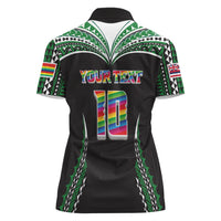 Custom Hawaii Rainbow Warriors Women Polo Shirt Polynesian Motif Black Color