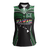 Custom Hawaii Rainbow Warriors Women Sleeveless Polo Shirt Polynesian Motif Black Color